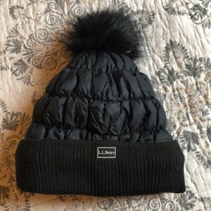 Black Puffer Pom Beanie NWT